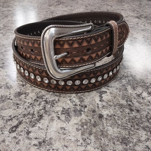 Ariat Women's Brown Zig Zag Edge Leather Belt